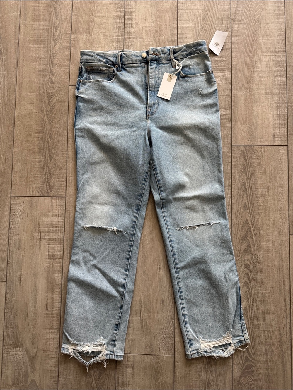 Good American Light Blue Distressed Boyfriend Jeans
